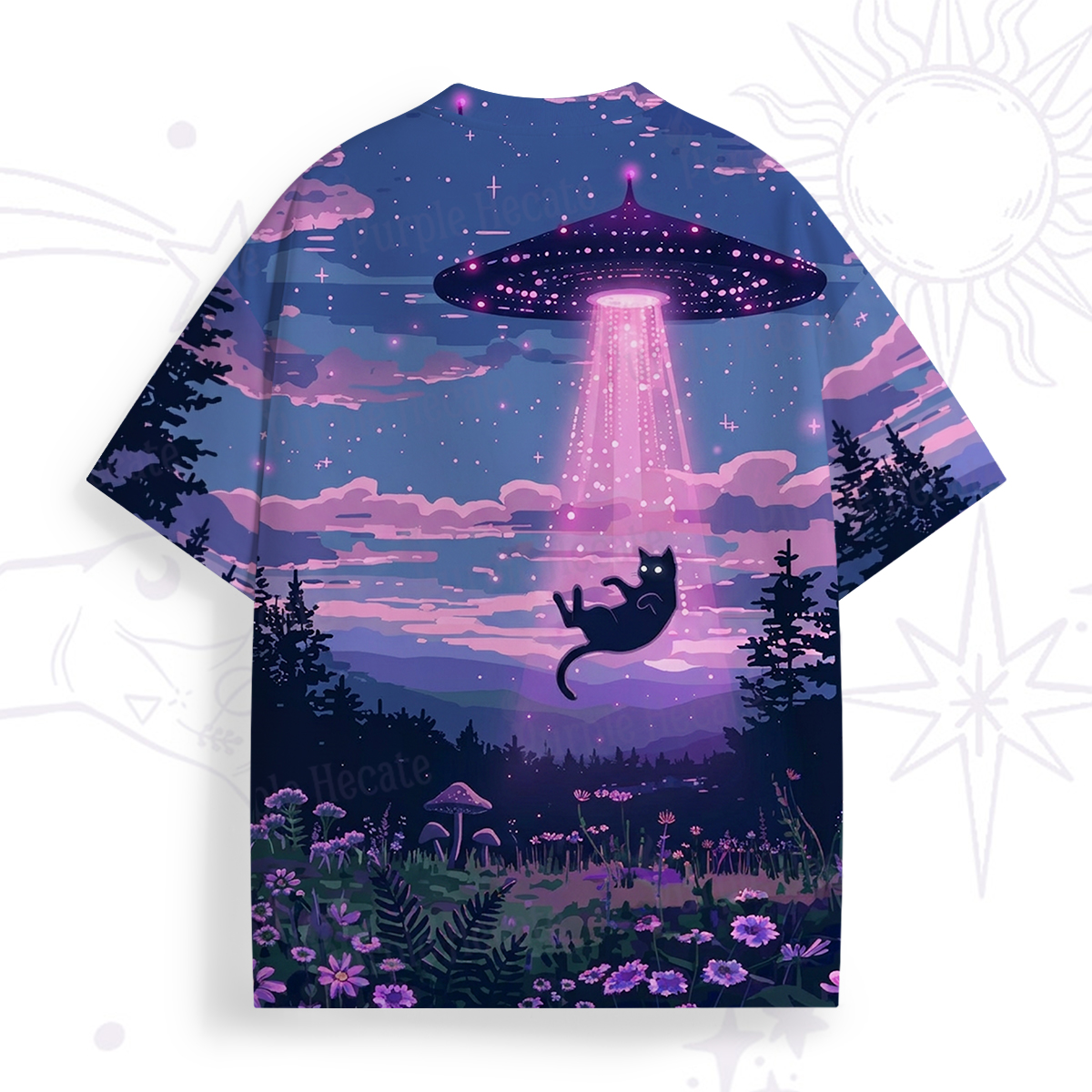 Purplehecate Mystic Cosmic Cat Abduction All Over Print T-Shirt