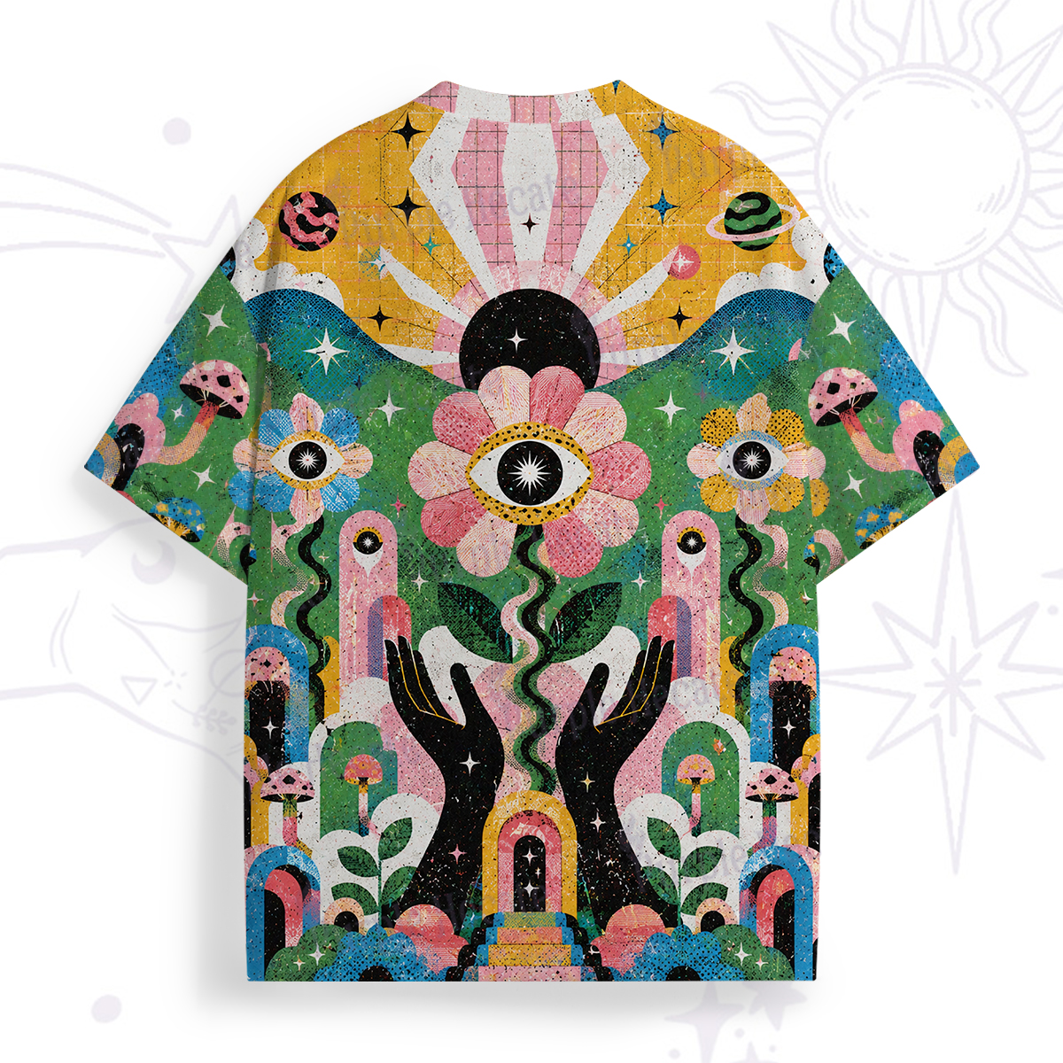 Purplehecate Psychedelic Blooming Hands All Over Print T-Shirt