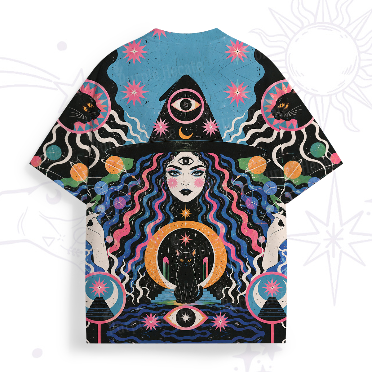 Purplehecate Enchanted Oracle Witch and Cat All Over Print T-Shirt