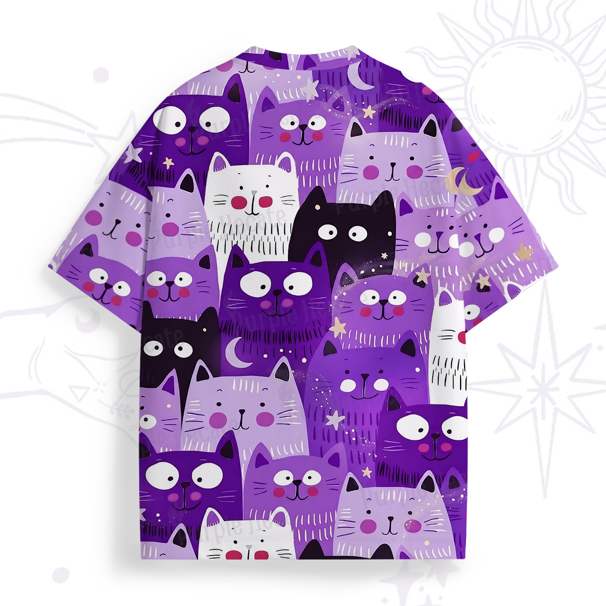 Purplehecate Colorful Cat Faces All Over Print T-Shirt