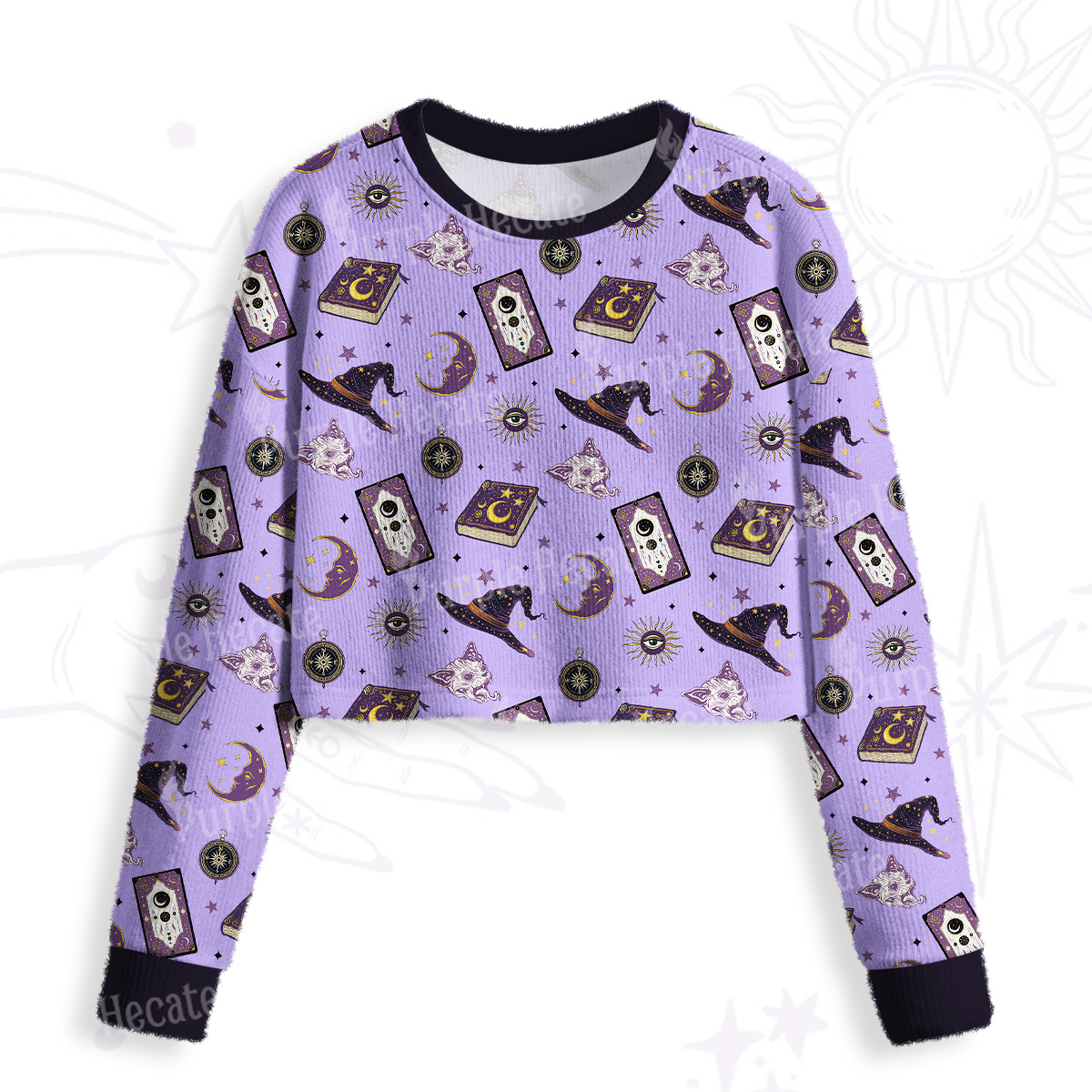 Purplehecate Midnight Witch Tarot Crop Fuzzy Ugly Sweatshirt