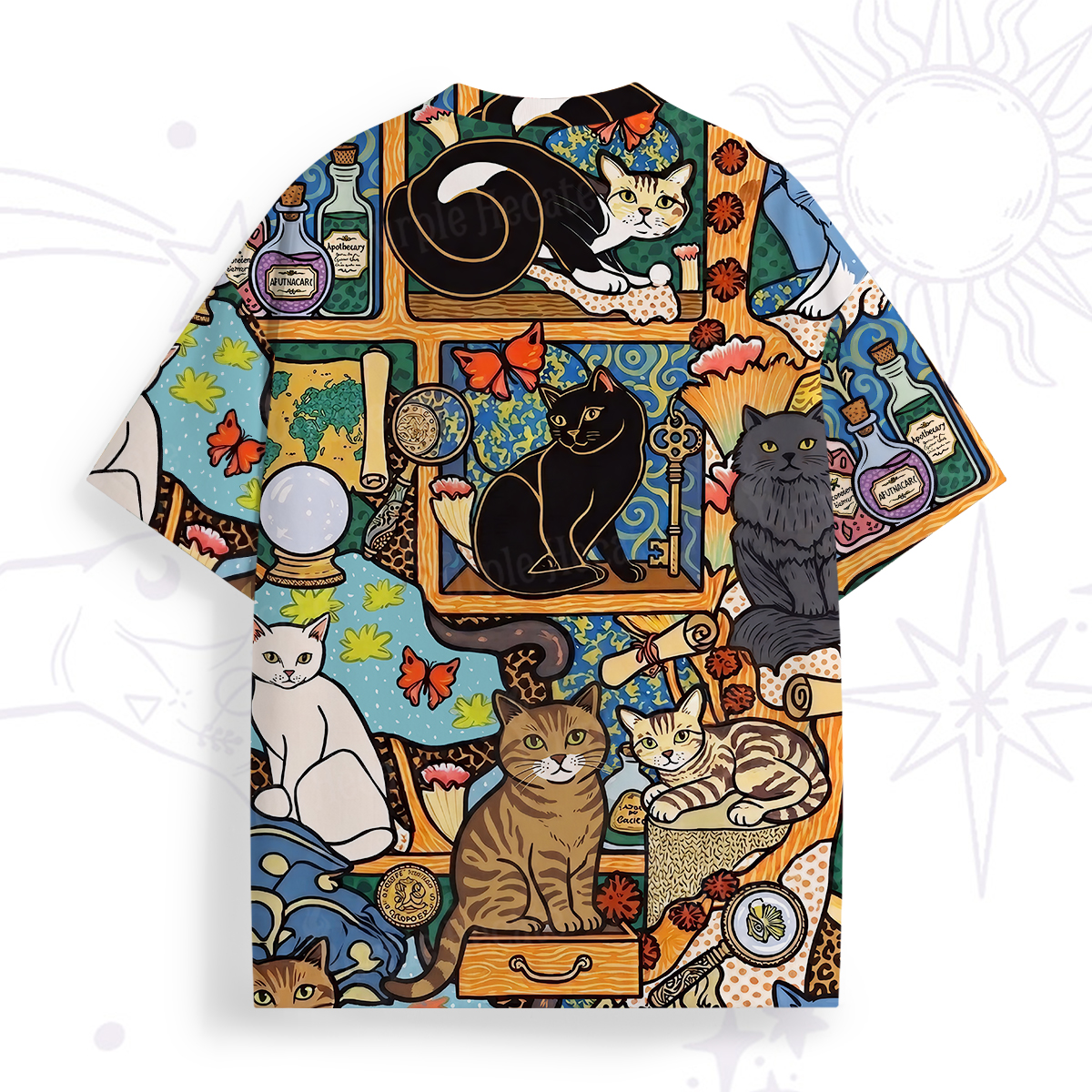 Purplehecate Witchy Curiosity Cabinet Cats All Over Print T-Shirt