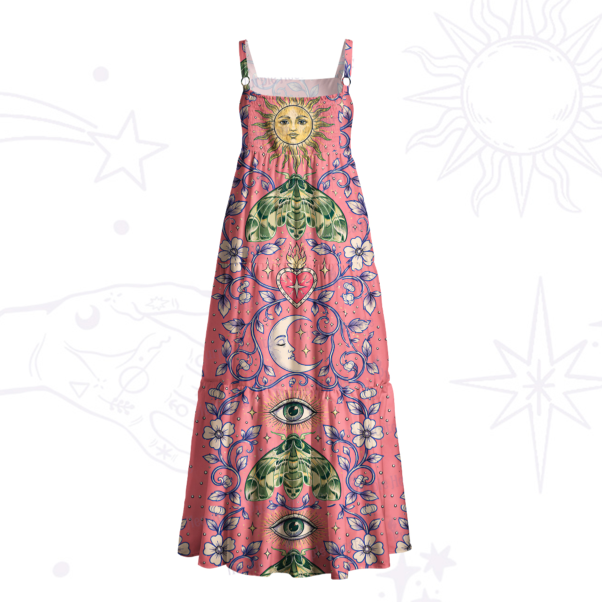 Purplehecate Sacred Moth Garden Wide Straps Maxi Dress