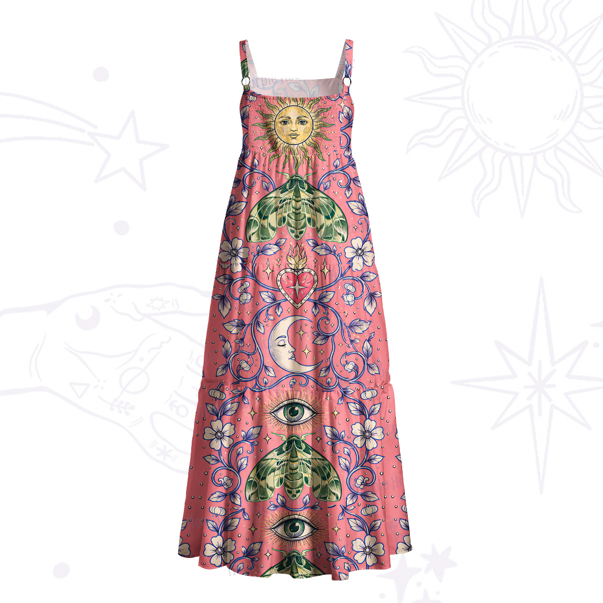Purplehecate Sacred Moth Garden Wide Straps Maxi Dress