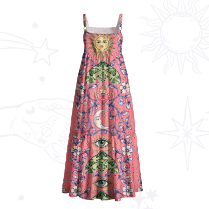 Purplehecate Sacred Moth Garden Wide Straps Maxi Dress