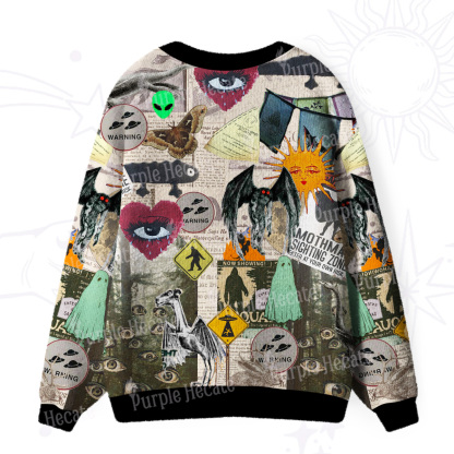 Purplehecate Cryptid Warning Collage Ugly Cardigan Sweaters