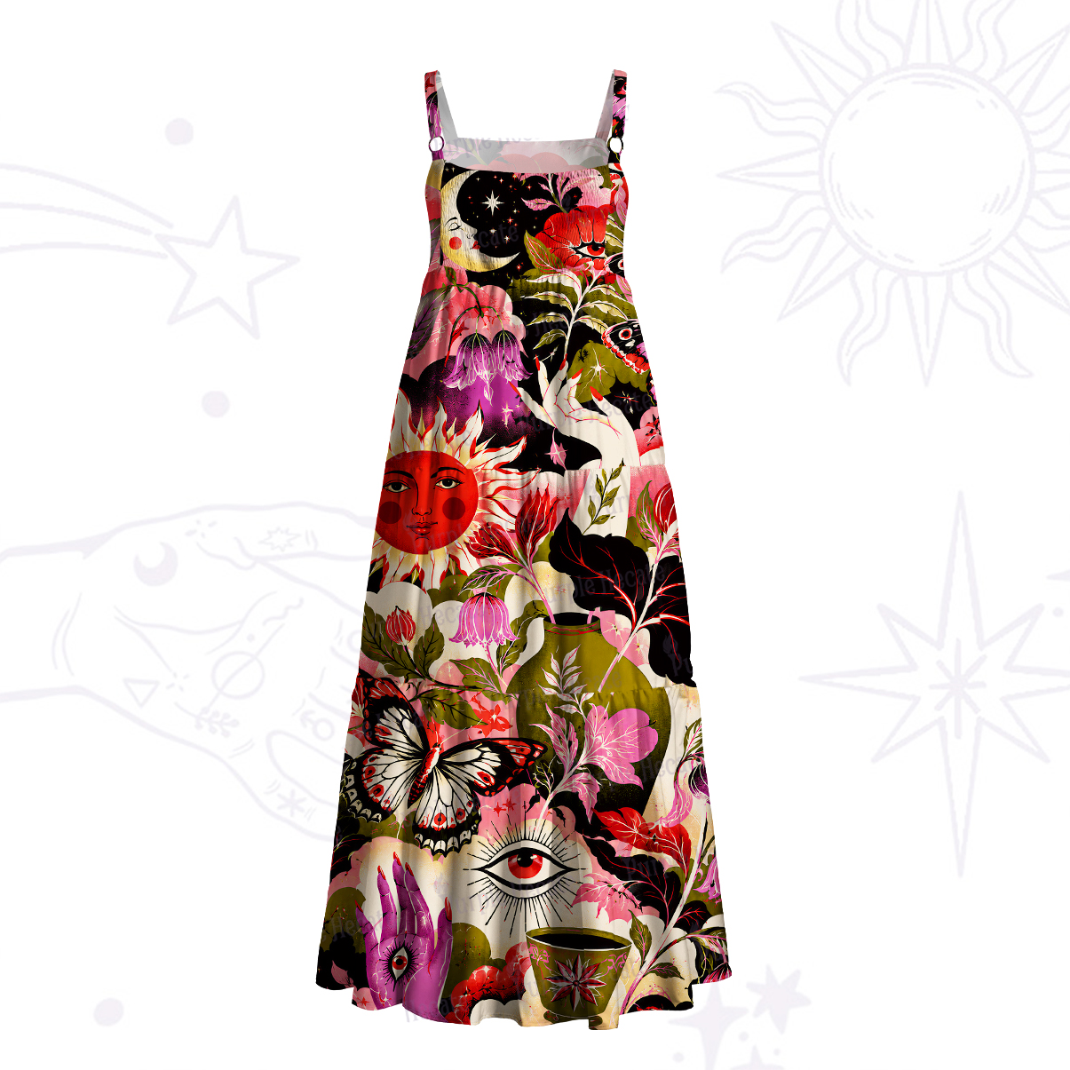Purplehecate Mystic Witch’s Garden Wide Straps Maxi Dress