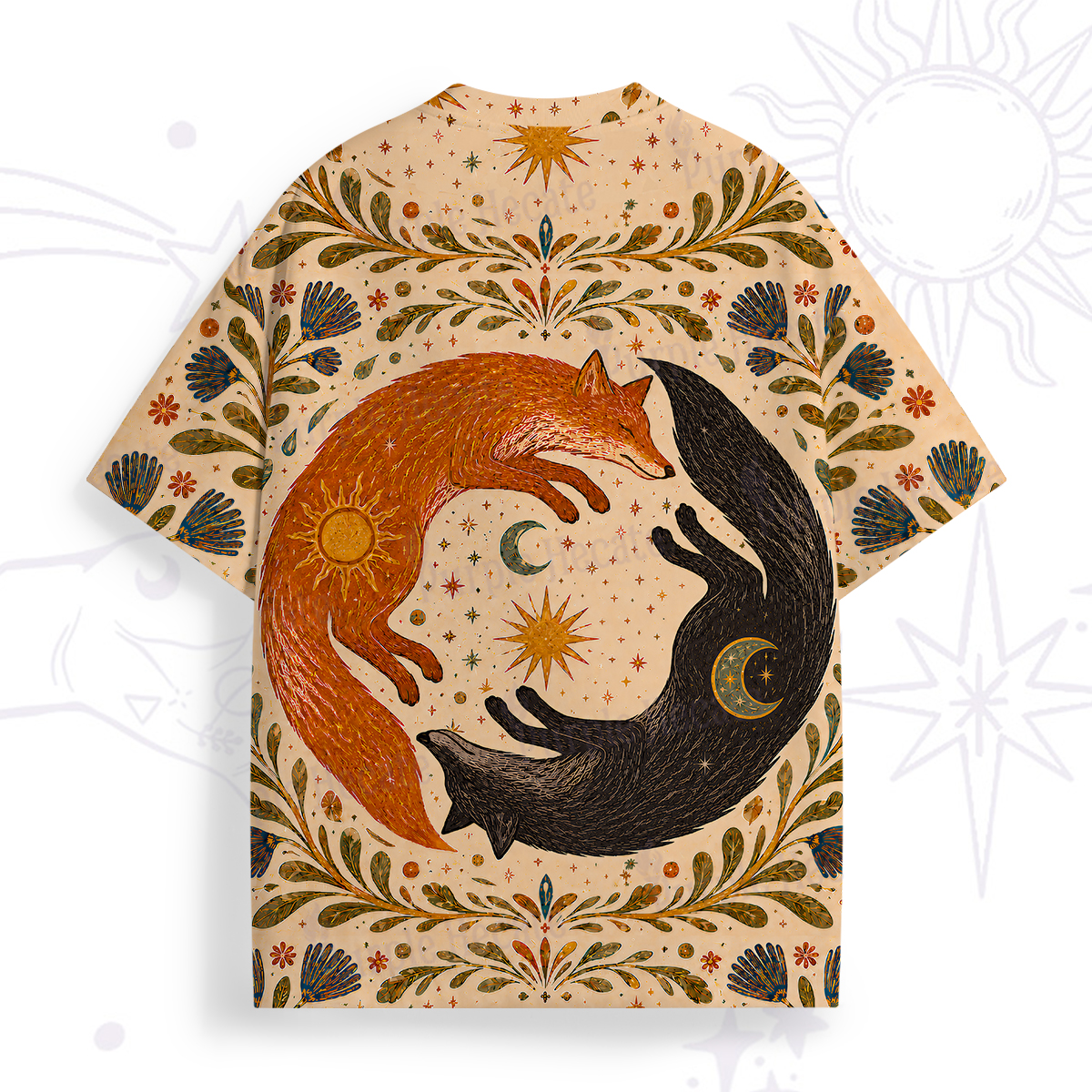 Purplehecate Twin Fox Cycle Totem All Over Print T-Shirt