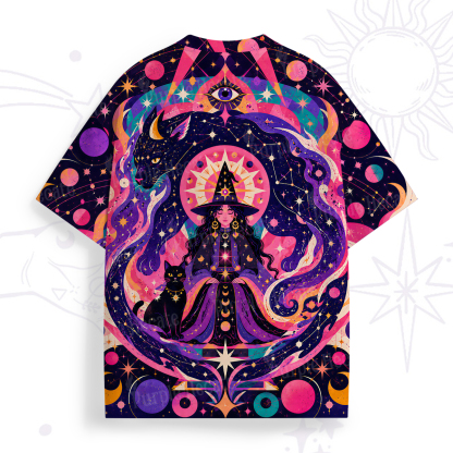 Purplehecate Psychedelic Wizard Night Moons Stars All Over Print T-Shirt