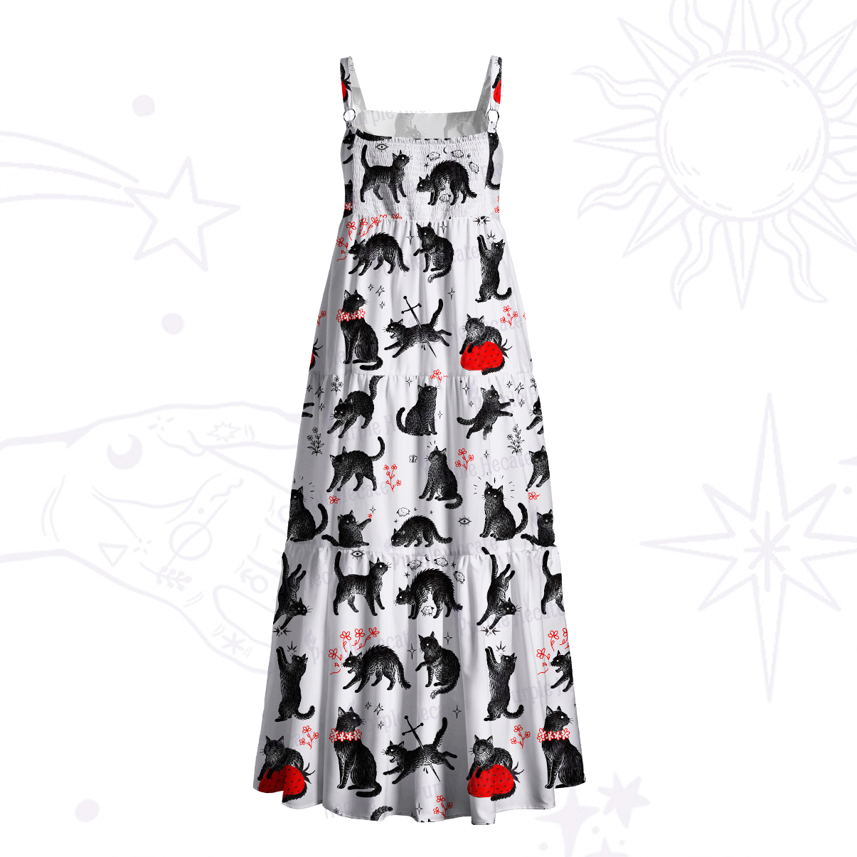 Purplehecate Cats Being Cats Wide Straps Maxi Dress