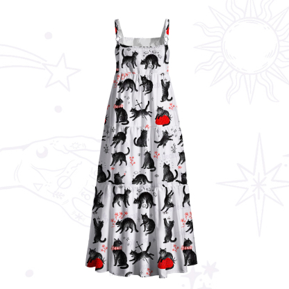Purplehecate Cats Being Cats Wide Straps Maxi Dress
