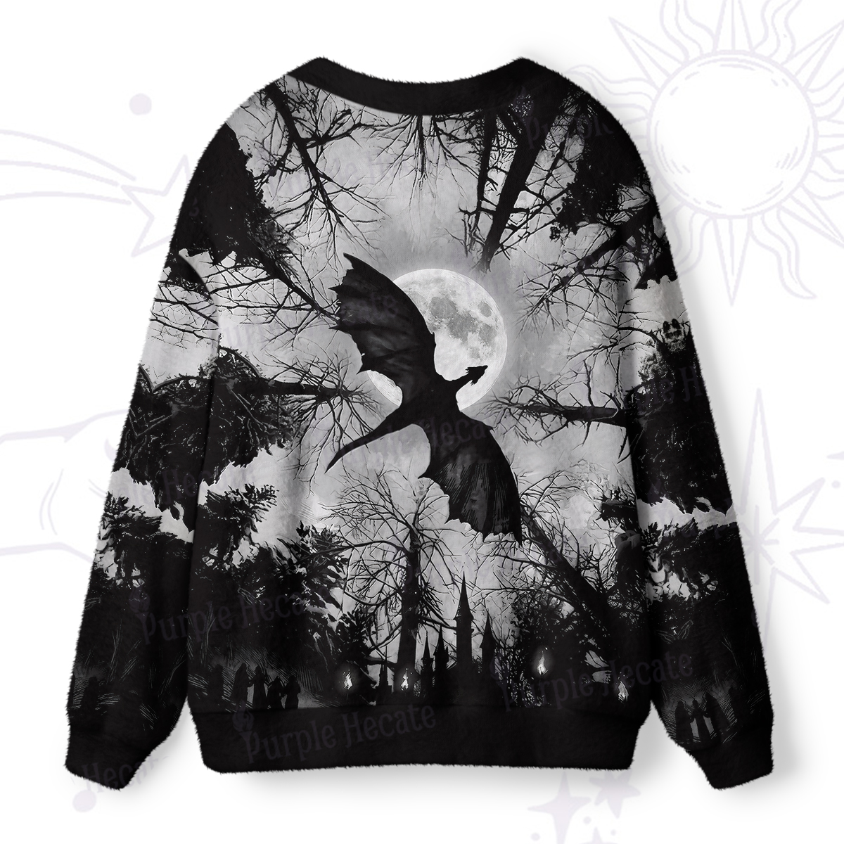 Purplehecate Gothic Moonlit Dragon Forest Ugly Cardigan Sweaters