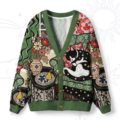 Purplehecate Nap Time Lazy Kitty Ugly Cardigan Sweaters