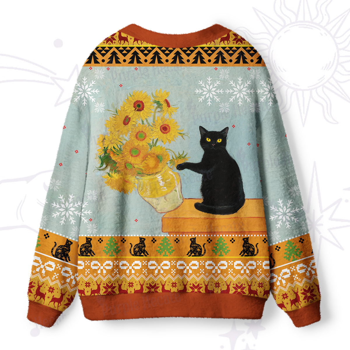 Purplehecate Sunflower Cat Ugly Cardigan Sweaters
