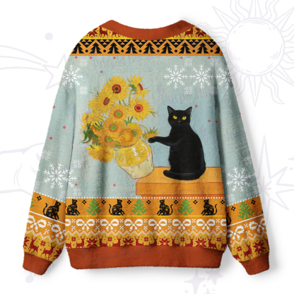 Purplehecate Sunflower Cat Ugly Cardigan Sweaters