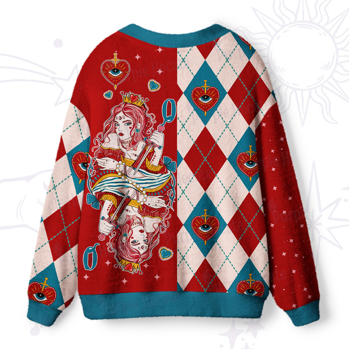 Purplehecate Queen of Hearts Ugly Cardigan Sweaters