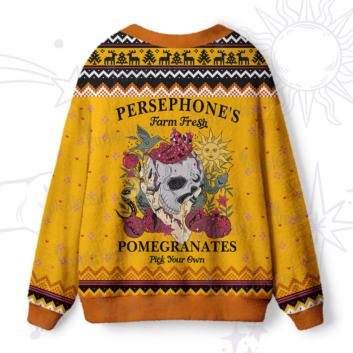 Purplehecate Persephone's Farm Fresh Pomegranates Pick Your Own Ugly Cardigan Sweaters
