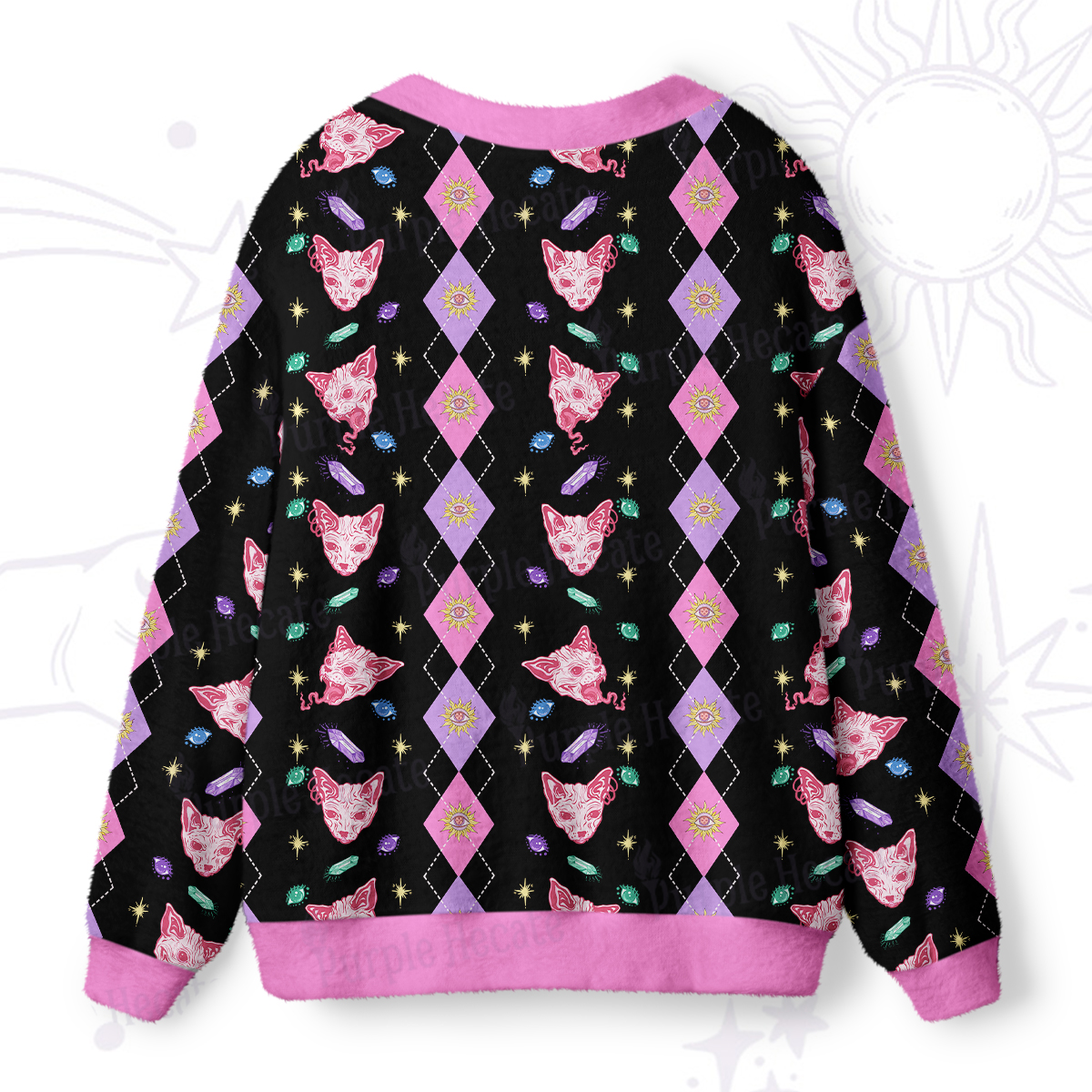 Purplehecate Moon Phase Cat Ugly Cardigan Sweaters