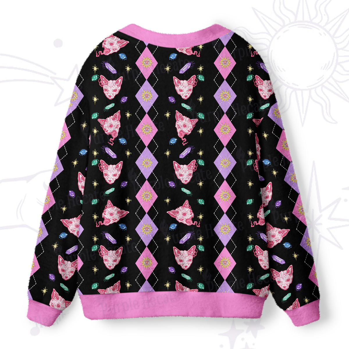 Purplehecate Moon Phase Cat Ugly Cardigan Sweaters