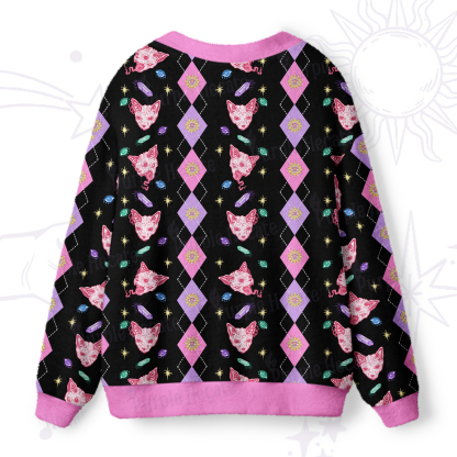 Purplehecate Moon Phase Cat Ugly Cardigan Sweaters
