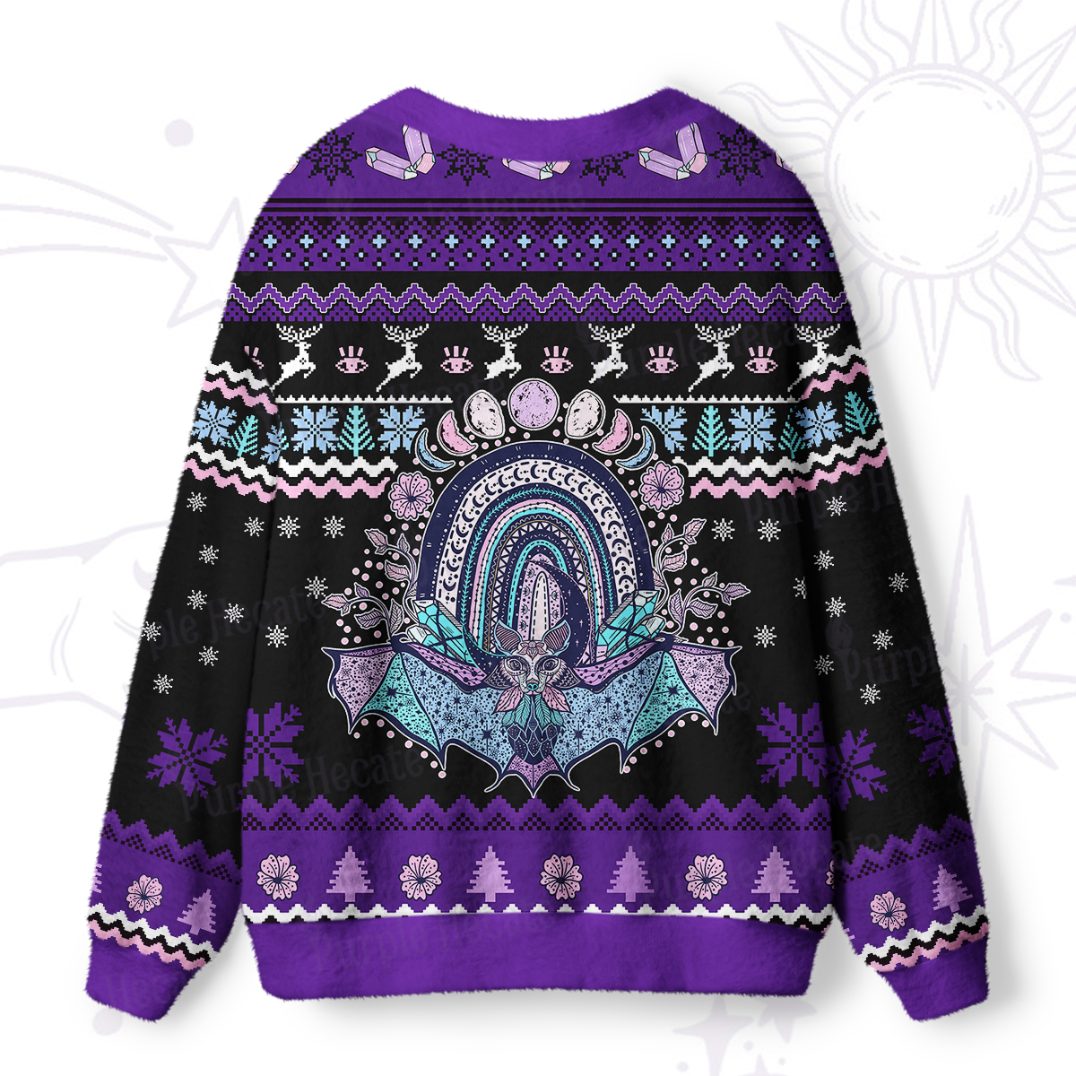 Purplehecate Moon Phase Bat Ugly Cardigan Sweaters