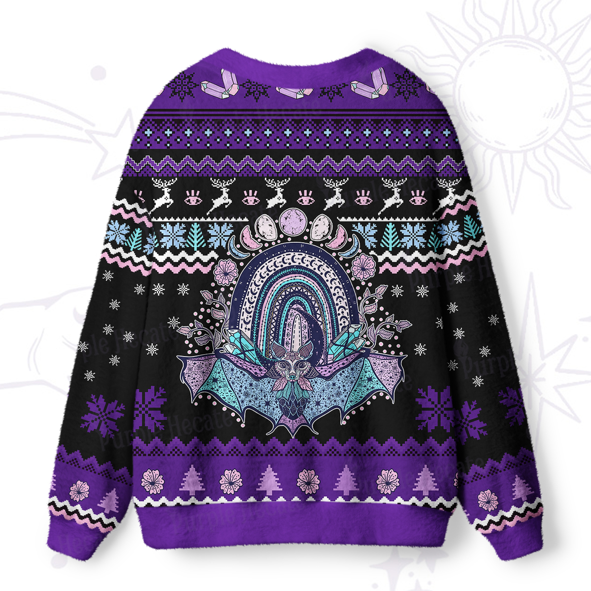 Purplehecate Moon Phase Bat Ugly Cardigan Sweaters
