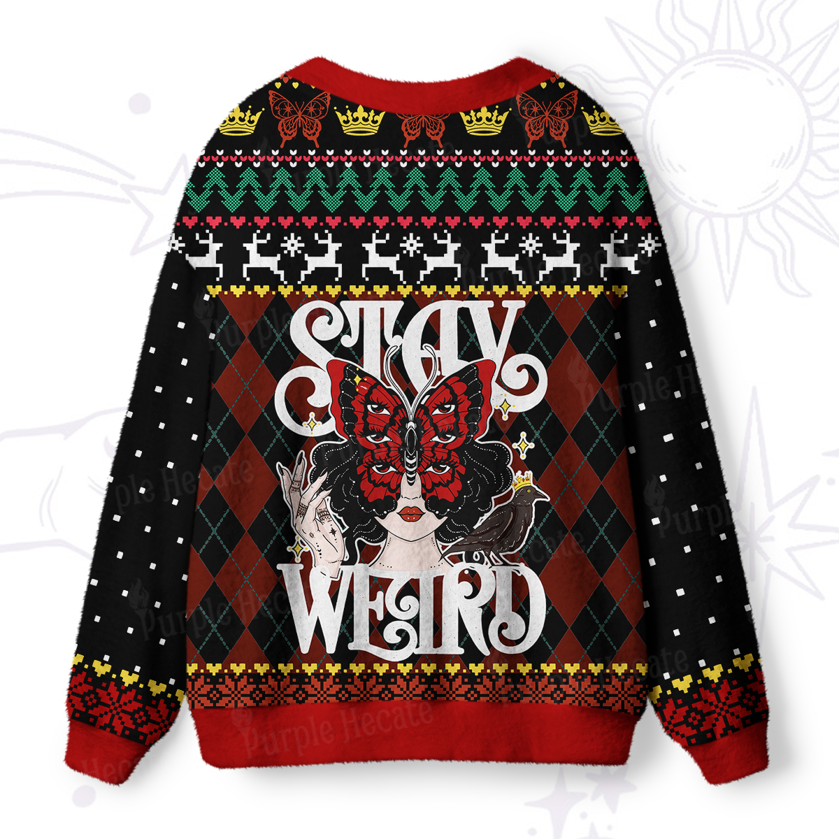 Purplehecate Stay Weird Gothic Butterfly Ugly Cardigan Sweaters