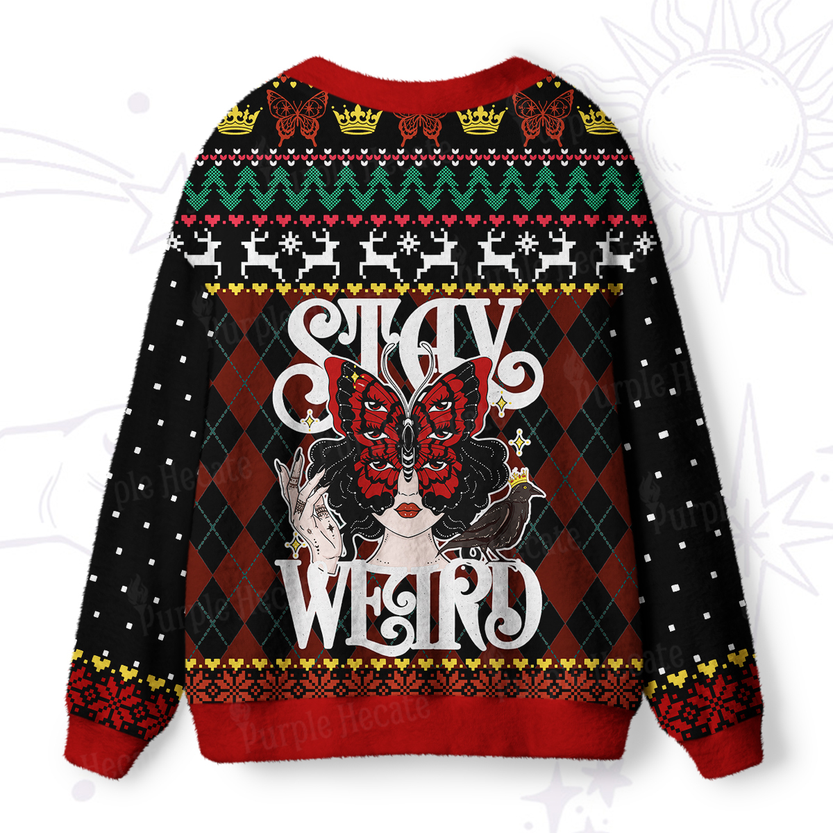 Purplehecate Stay Weird Gothic Butterfly Ugly Cardigan Sweaters