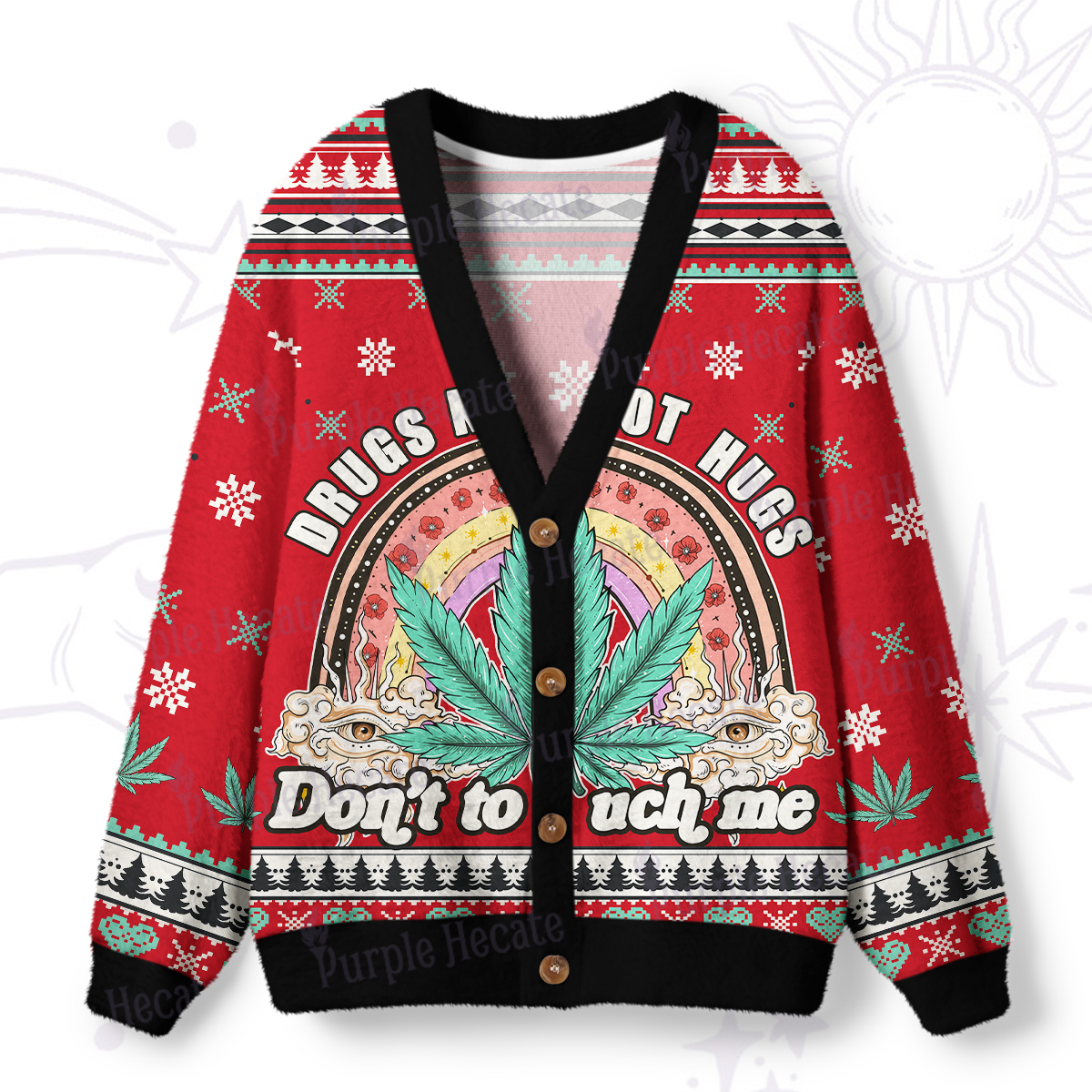 Purplehecate Drugs Not Hugs Ugly Cardigan Sweaters