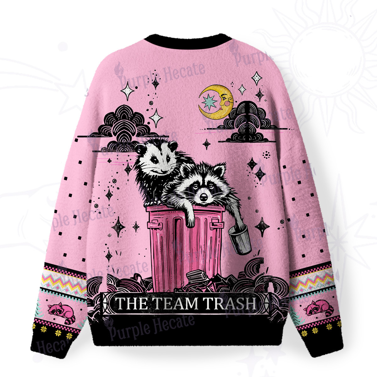 Purplehecate The Team Trash Raccoon & Possum Fuzzy Ugly Christmas Sweatshirt