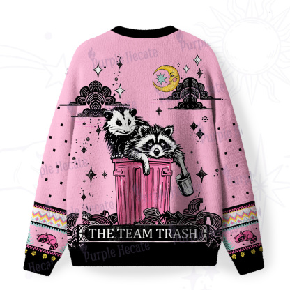 Purplehecate The Team Trash Raccoon & Possum Fuzzy Ugly Christmas Sweatshirt