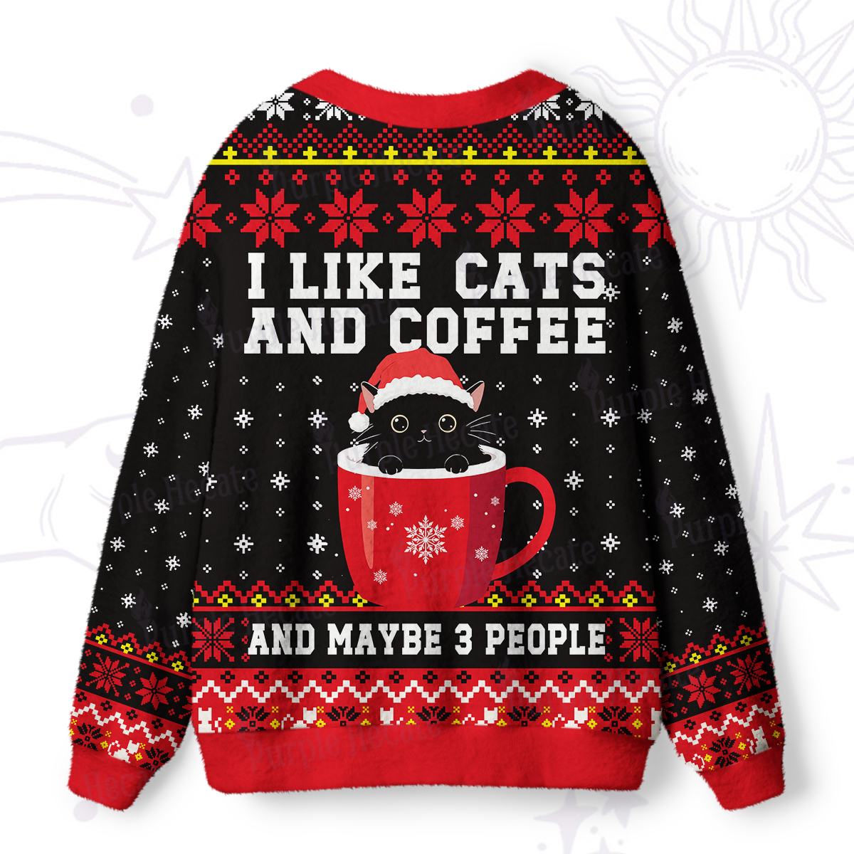 Purplehecate I like Cats And Coffee Ugly Cardigan Sweaters