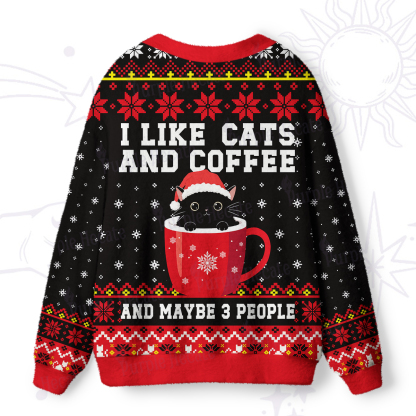Purplehecate I like Cats And Coffee Ugly Cardigan Sweaters