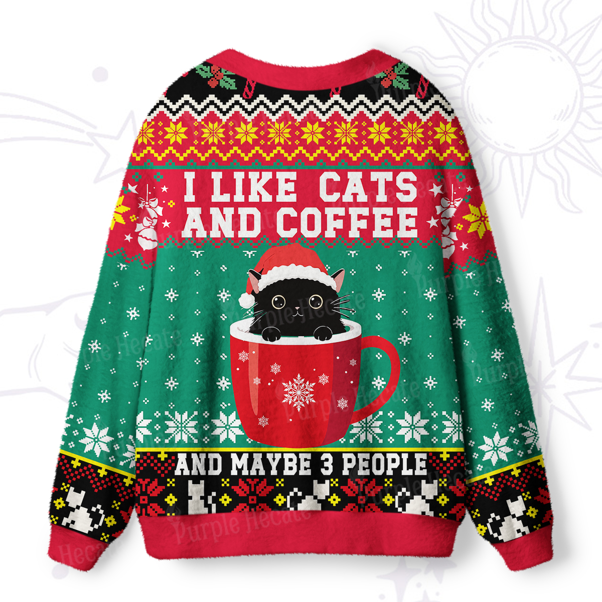 Purplehecate I like Cats And Coffee Ugly Cardigan Sweaters