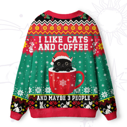 Purplehecate I like Cats And Coffee Ugly Cardigan Sweaters
