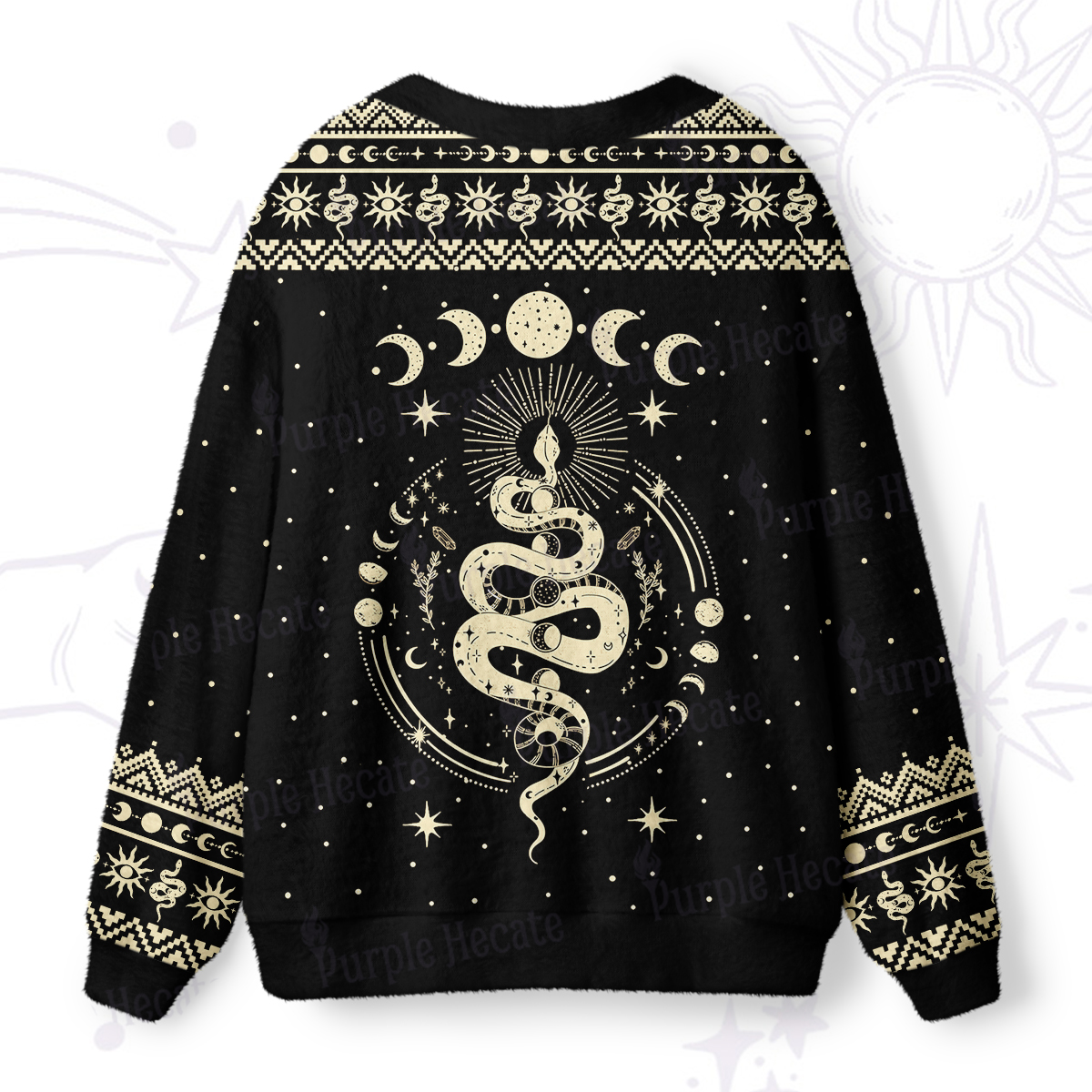 Purplehecate Snake And Moon Phase Comfort Ugly Cardigan Sweaters