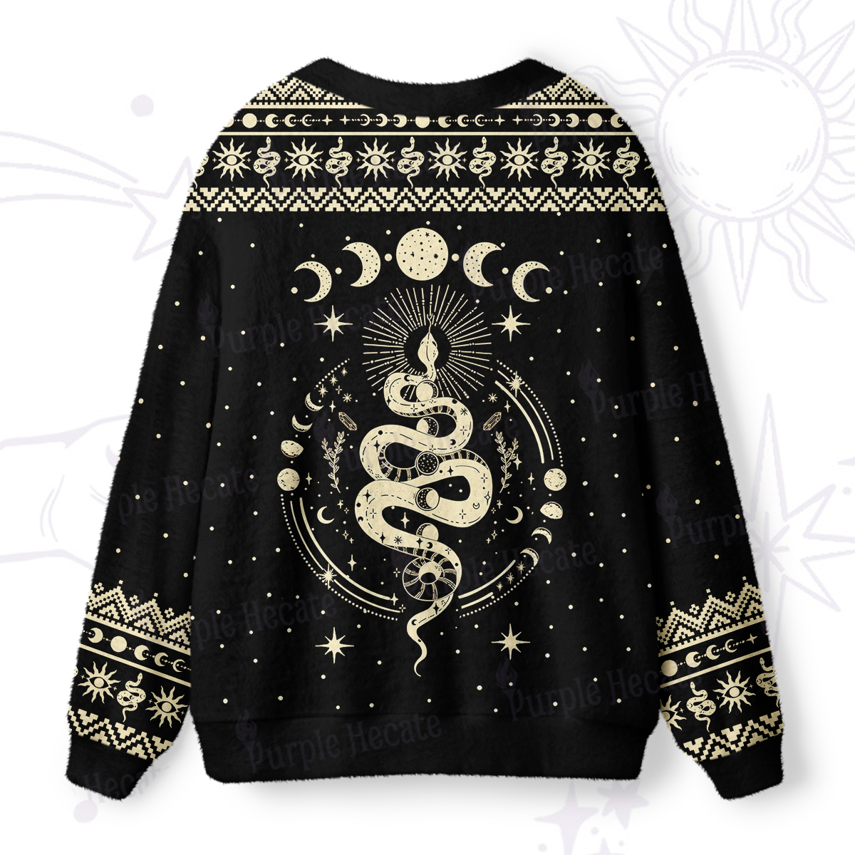 Purplehecate Snake And Moon Phase Comfort Ugly Cardigan Sweaters