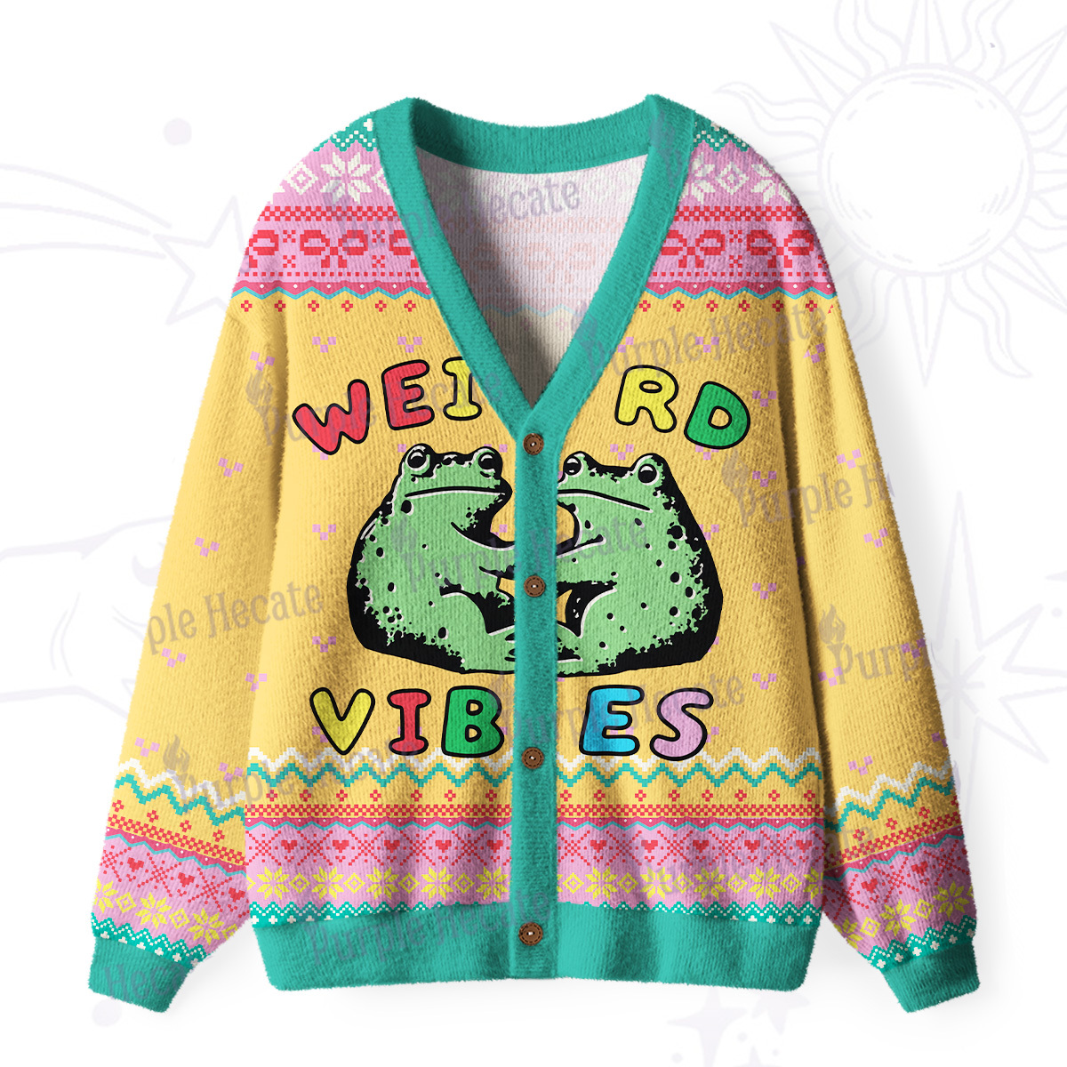 Purplehecate Weird Frog Vibes Ugly Cardigan Sweaters