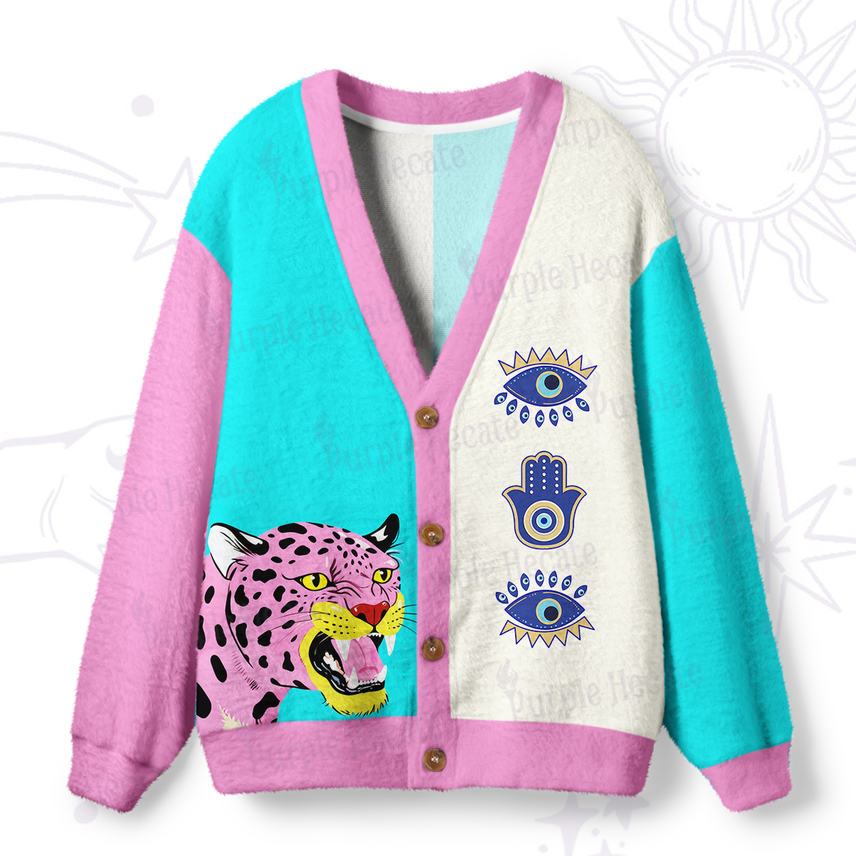 Purplehecate Savage Leopard Evil Eye Ugly Cardigan Sweaters