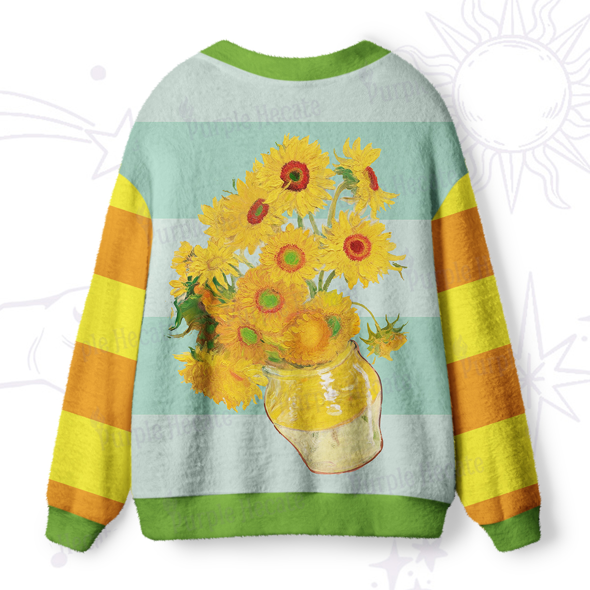 Purplehecate Golden Sunburst Bouquet Ugly Cardigan Sweaters