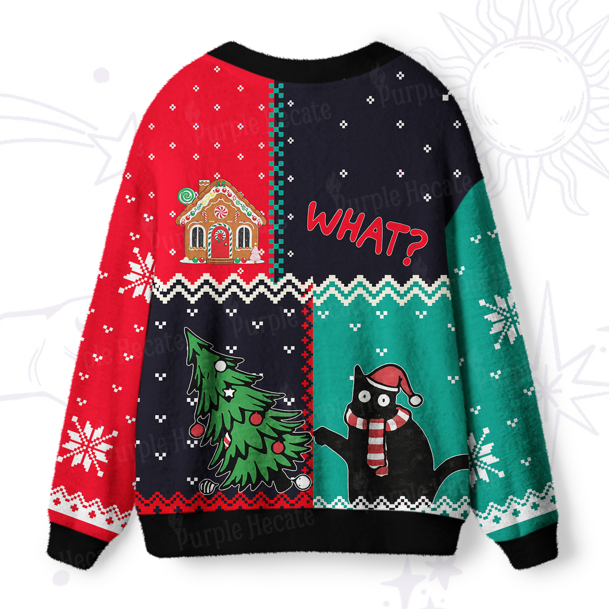 Purplehecate Christmas Black Cat Ugly Cardigan Sweaters