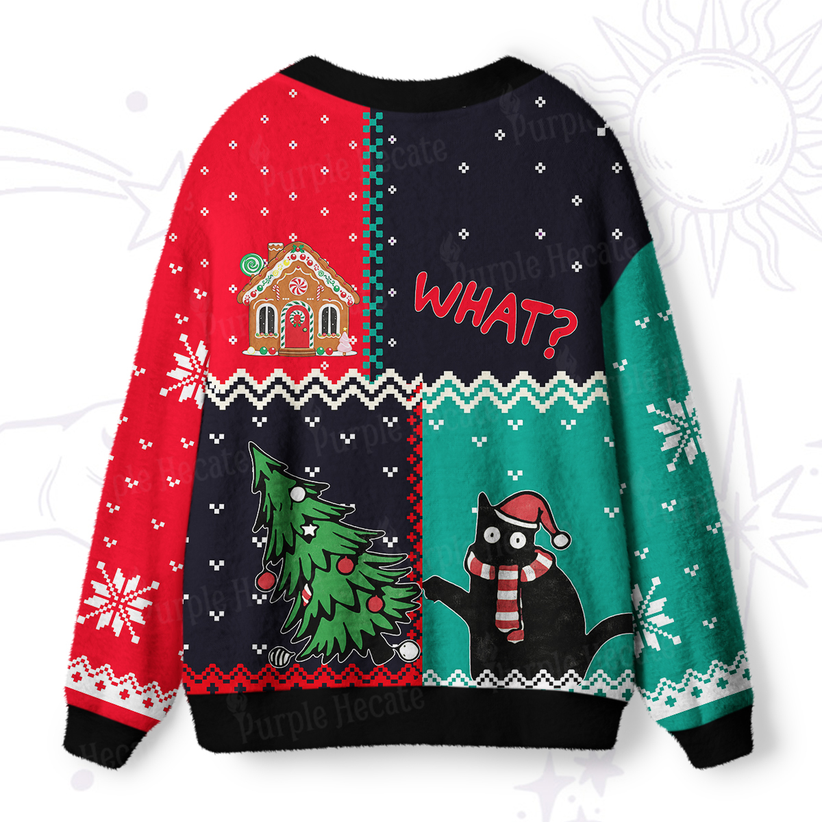 Purplehecate Christmas Black Cat Ugly Cardigan Sweaters