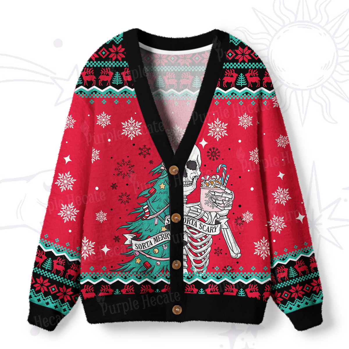 Purplehecate Sorta Merry Sorta Scary Christmas Ugly Cardigan Sweaters