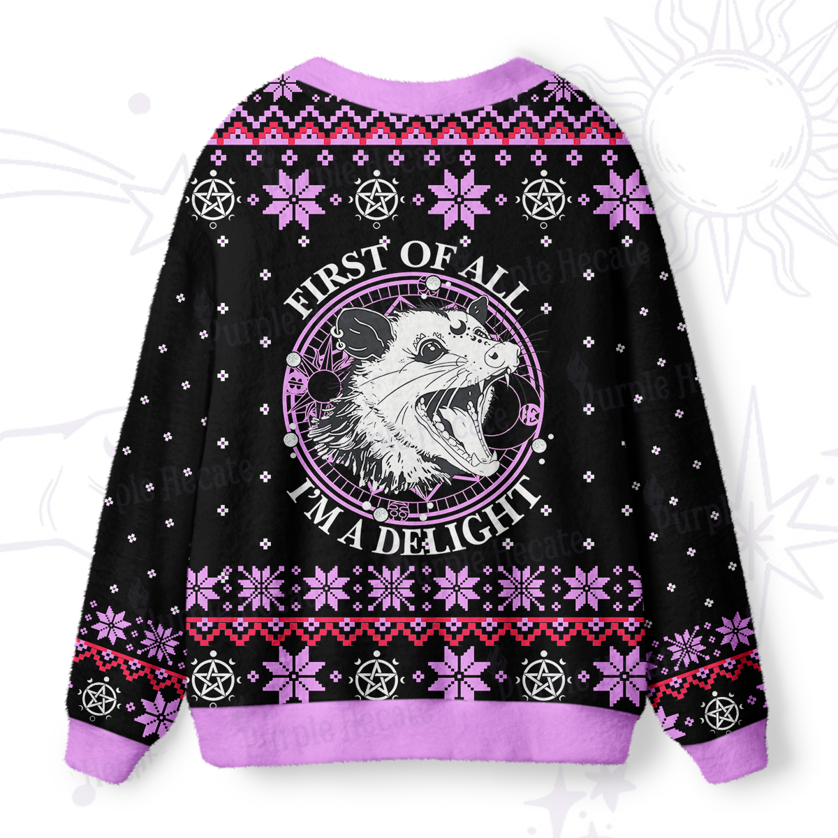 Purplehecate First Of All I'm A Delightful Opossum Ugly Cardigan Sweaters
