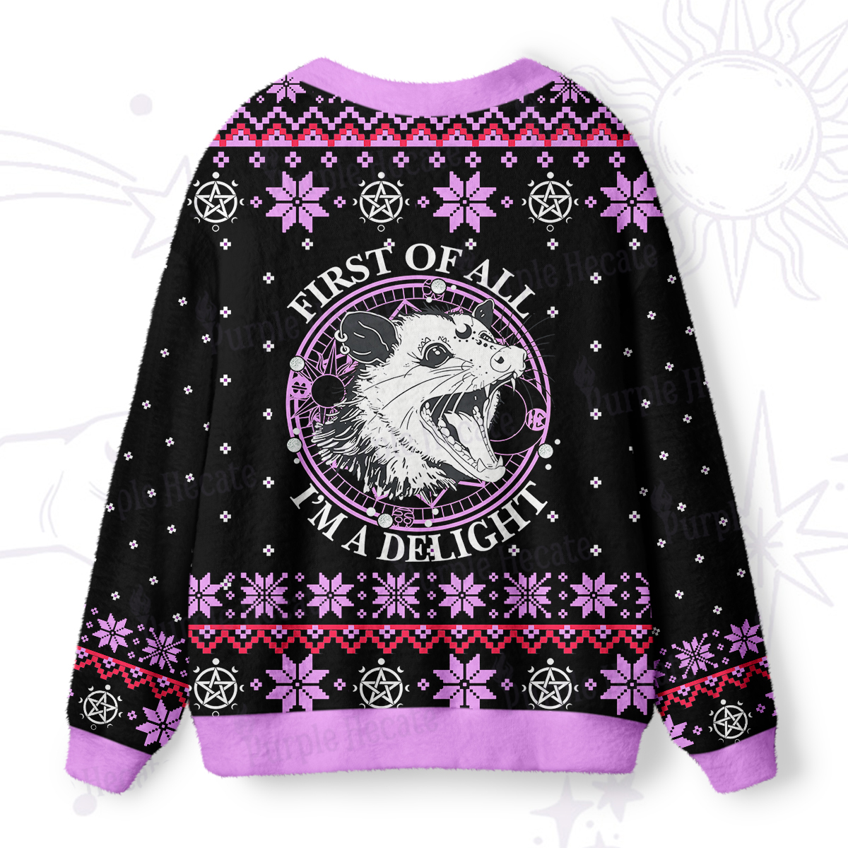 Purplehecate First Of All I'm A Delightful Opossum Ugly Cardigan Sweaters