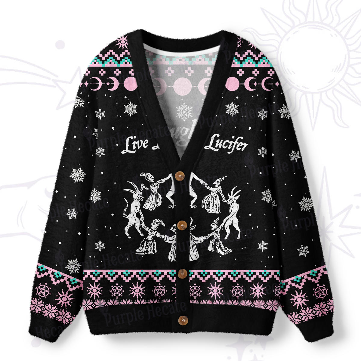 Magic Purplehecate Live Laugh Lucifer Ugly Cardigan Sweaters