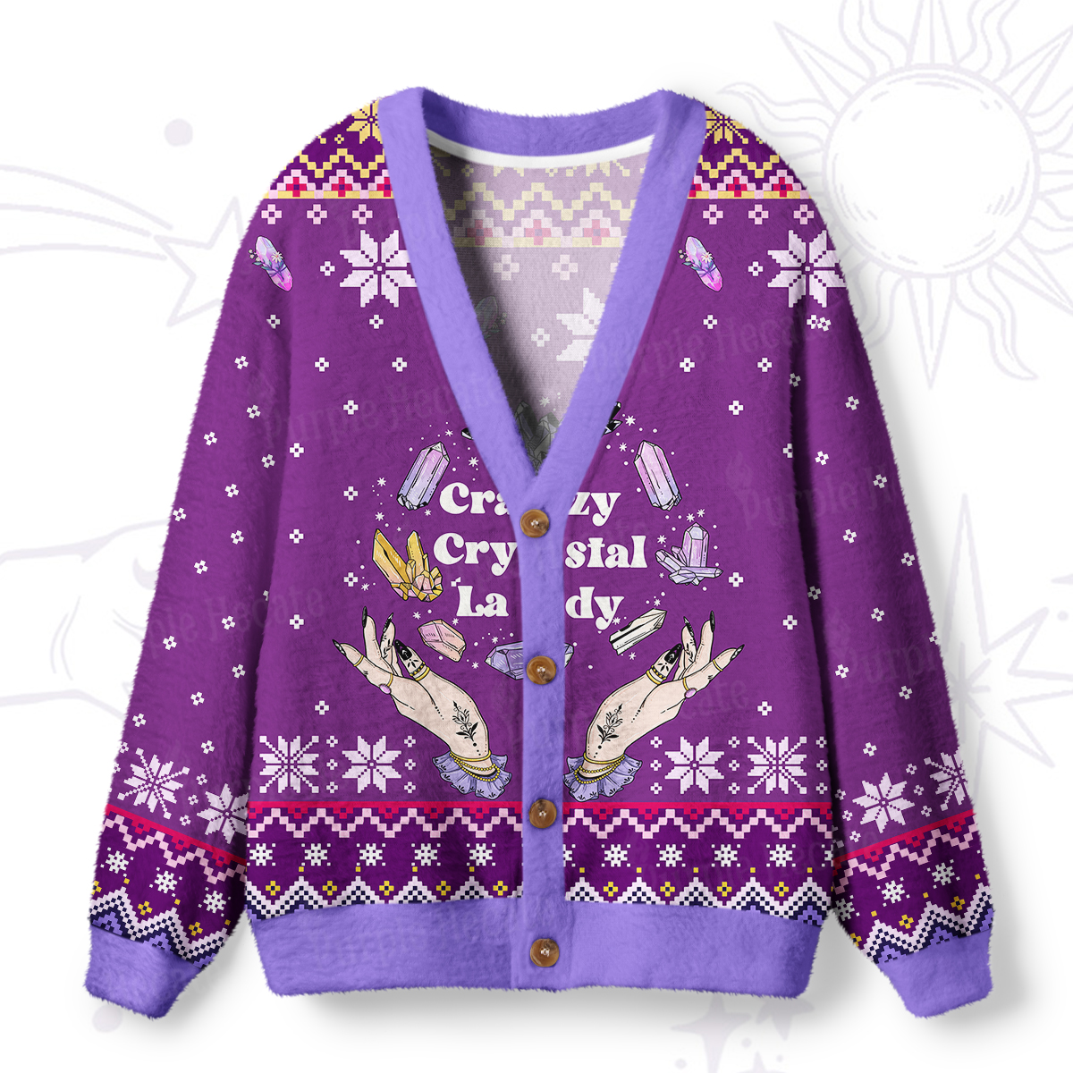 Purplehecate Crazy Crystal Lady Ugly Cardigan Sweaters