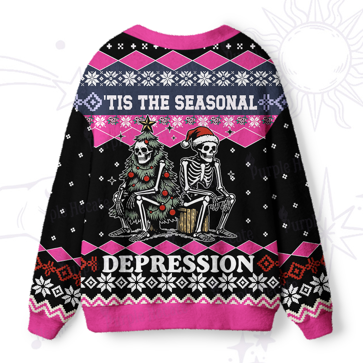 Purplehecate Seasonal Depression Christmas Ugly Cardigan Sweaters