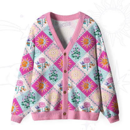 Purplehecate Celestial Sun & Moon Patchwork Ugly Cardigan Sweaters