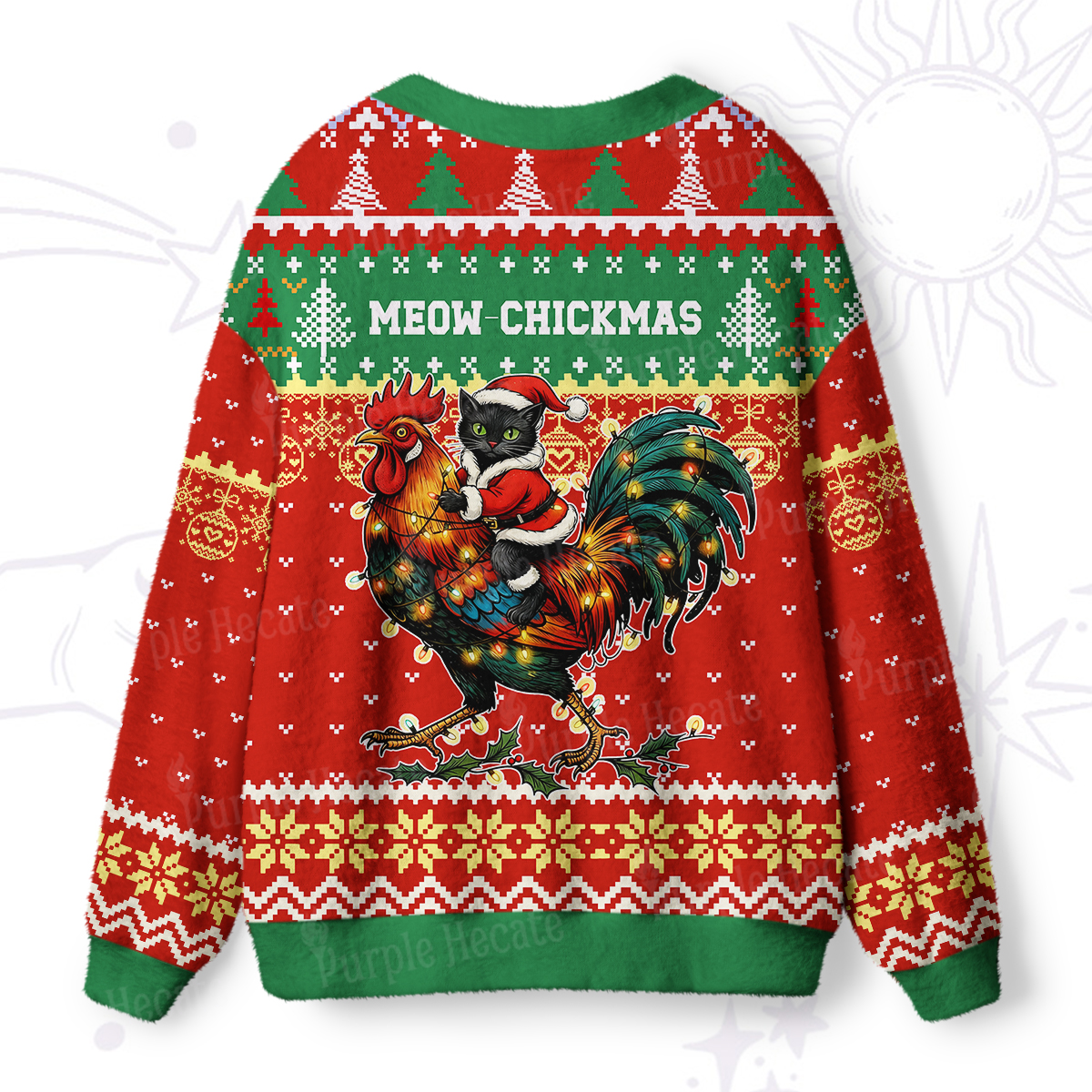 Purplehecate Meowy Chickenmas Ugly Cardigan Sweaters
